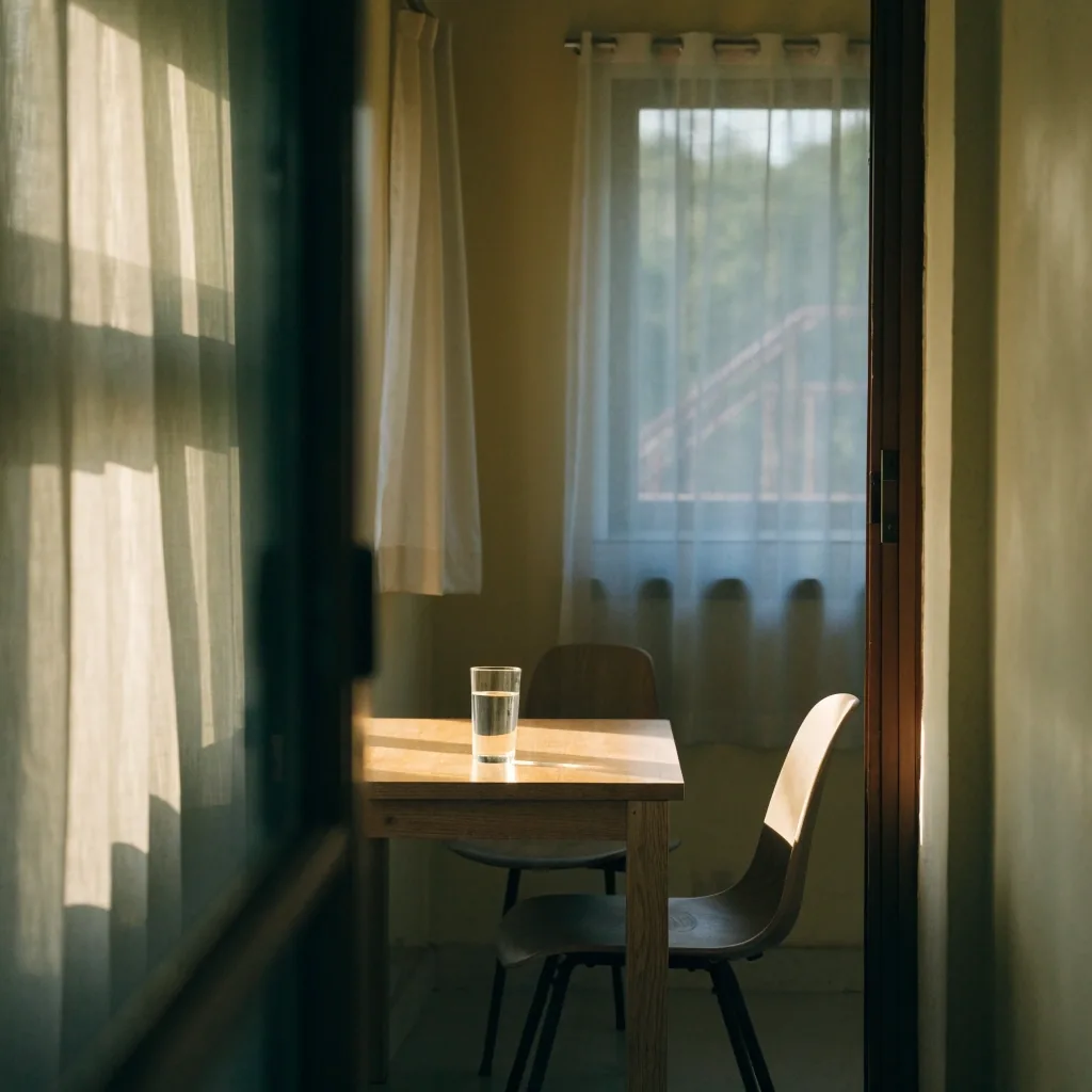Empty consultation room with a table, chairs and daylight at the window